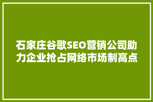 石家庄谷歌SEO营销公司助力企业抢占网络市场制高点
