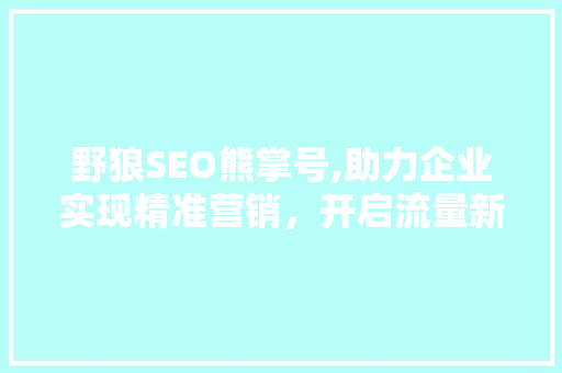 野狼SEO熊掌号,助力企业实现精准营销，开启流量新纪元  第1张