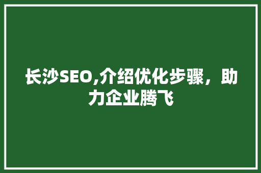 长沙SEO,介绍优化步骤，助力企业腾飞