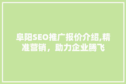 阜阳SEO推广报价介绍,精准营销，助力企业腾飞