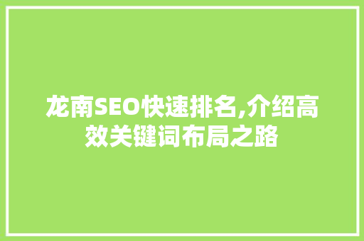 龙南SEO快速排名,介绍高效关键词布局之路