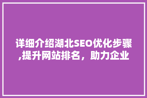 详细介绍湖北SEO优化步骤,提升网站排名，助力企业腾飞