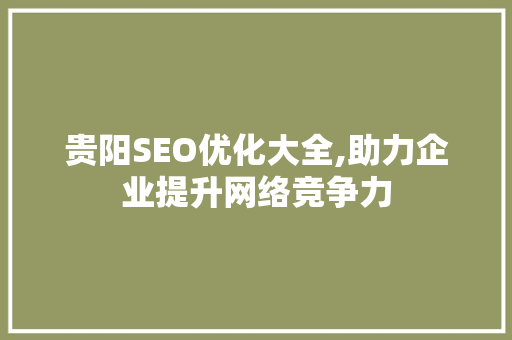 贵阳SEO优化大全,助力企业提升网络竞争力