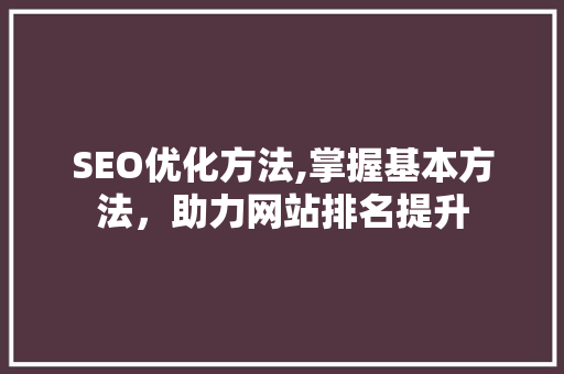 SEO优化方法,掌握基本方法，助力网站排名提升