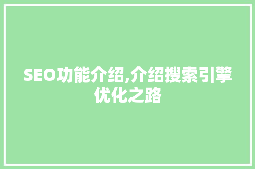 SEO功能介绍,介绍搜索引擎优化之路