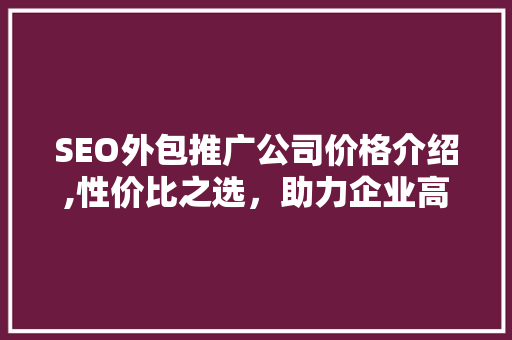 SEO外包推广公司价格介绍,性价比之选，助力企业高效提升网站排名