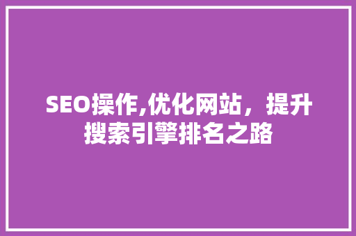 SEO操作,优化网站，提升搜索引擎排名之路