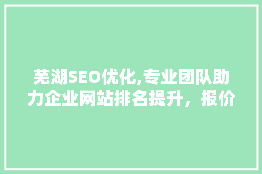 芜湖SEO优化,专业团队助力企业网站排名提升，报价透明合理
