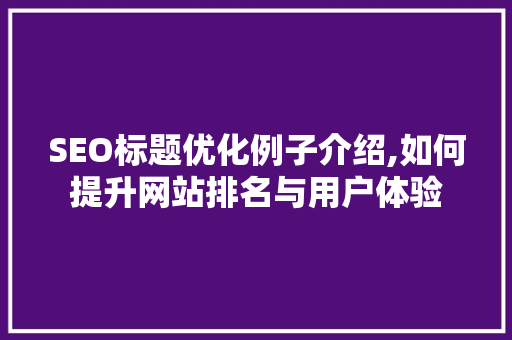 SEO标题优化例子介绍,如何提升网站排名与用户体验
