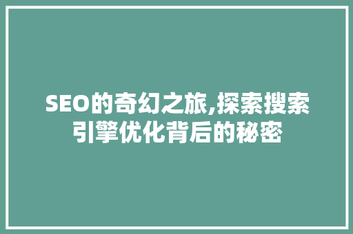 SEO的奇幻之旅,探索搜索引擎优化背后的秘密
