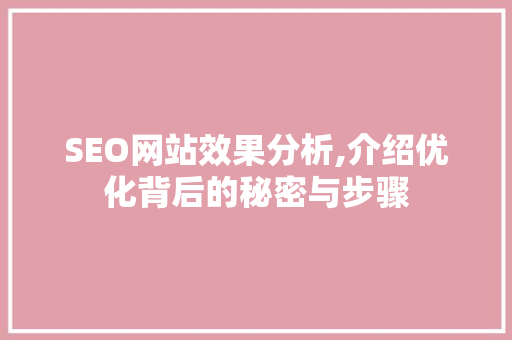SEO网站效果分析,介绍优化背后的秘密与步骤