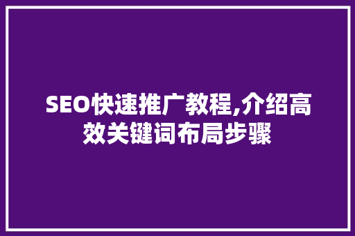 SEO快速推广教程,介绍高效关键词布局步骤