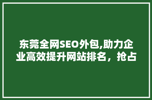 东莞全网SEO外包,助力企业高效提升网站排名，抢占市场先机