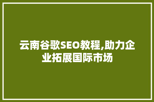 云南谷歌SEO教程,助力企业拓展国际市场