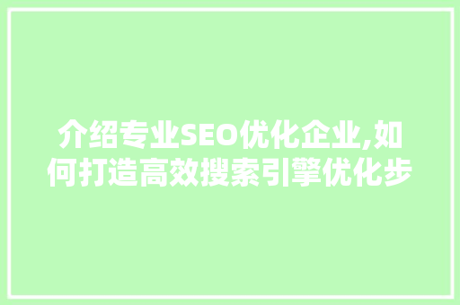 介绍专业SEO优化企业,如何打造高效搜索引擎优化步骤