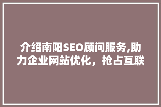 介绍南阳SEO顾问服务,助力企业网站优化，抢占互联网市场先机