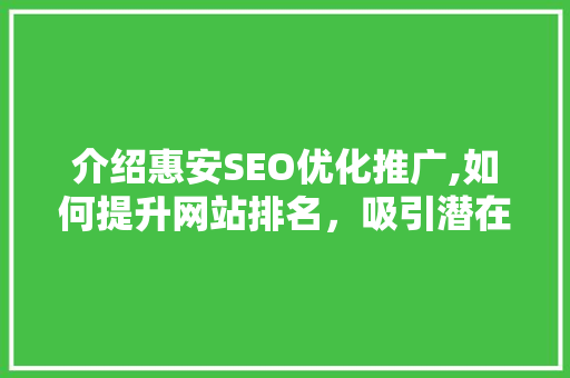 介绍惠安SEO优化推广,如何提升网站排名，吸引潜在客户