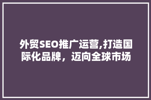 外贸SEO推广运营,打造国际化品牌，迈向全球市场