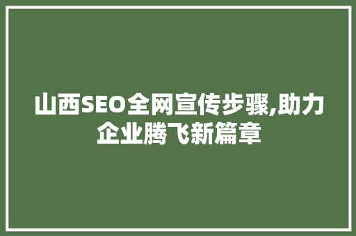 山西SEO全网宣传步骤,助力企业腾飞新篇章