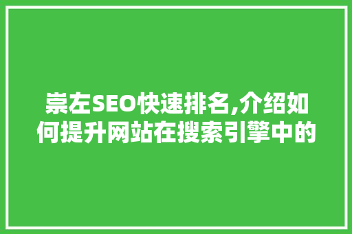 崇左SEO快速排名,介绍如何提升网站在搜索引擎中的表现