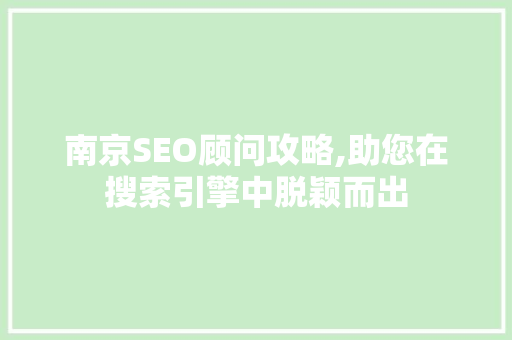 南京SEO顾问攻略,助您在搜索引擎中脱颖而出