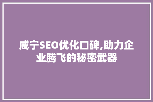 咸宁SEO优化口碑,助力企业腾飞的秘密武器