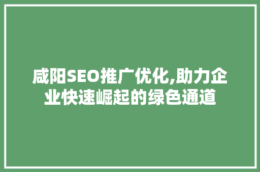 咸阳SEO推广优化,助力企业快速崛起的绿色通道