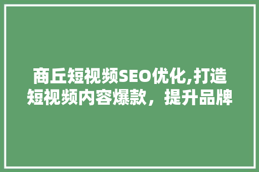商丘短视频SEO优化,打造短视频内容爆款，提升品牌影响力