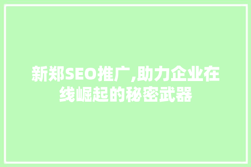 新郑SEO推广,助力企业在线崛起的秘密武器