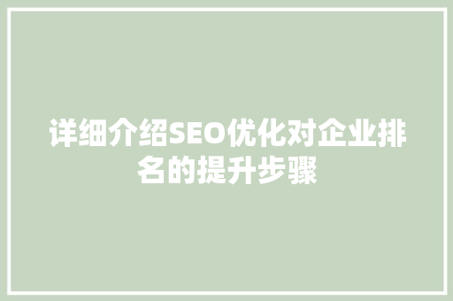 详细介绍SEO优化对企业排名的提升步骤