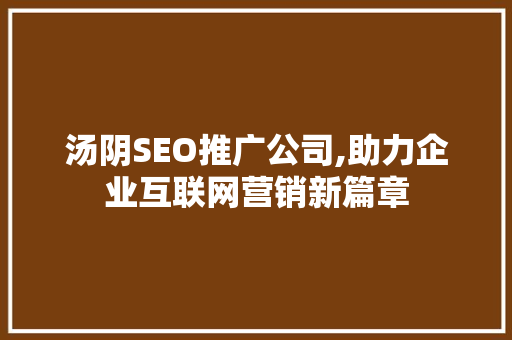 汤阴SEO推广公司,助力企业互联网营销新篇章