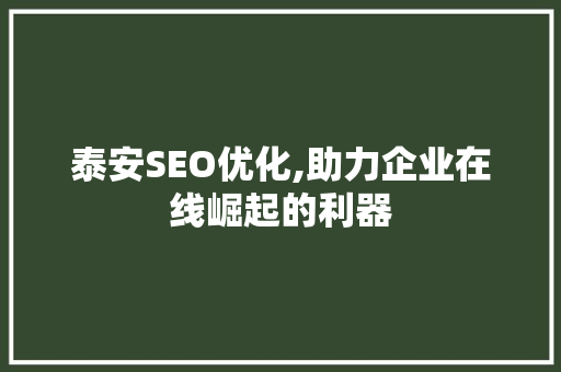 泰安SEO优化,助力企业在线崛起的利器