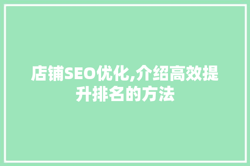 店铺SEO优化,介绍高效提升排名的方法