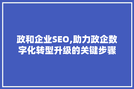 政和企业SEO,助力政企数字化转型升级的关键步骤