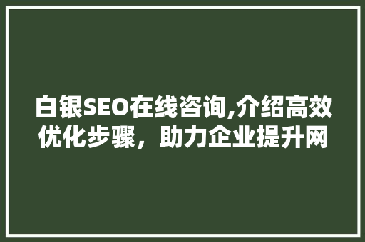 白银SEO在线咨询,介绍高效优化步骤，助力企业提升网络竞争力