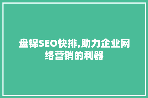 盘锦SEO快排,助力企业网络营销的利器