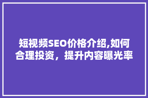 短视频SEO价格介绍,如何合理投资，提升内容曝光率