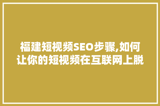 福建短视频SEO步骤,如何让你的短视频在互联网上脱颖而出