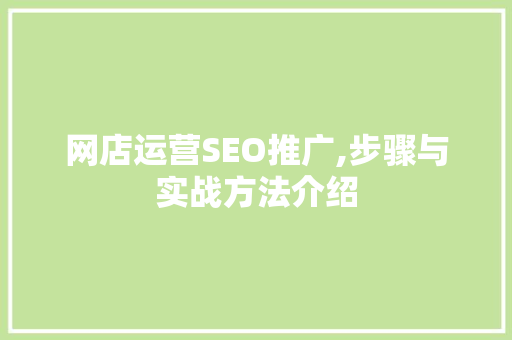 网店运营SEO推广,步骤与实战方法介绍