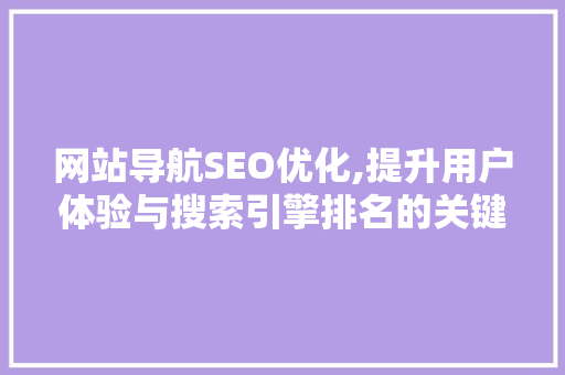 网站导航SEO优化,提升用户体验与搜索引擎排名的关键步骤