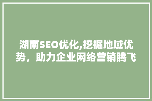 湖南SEO优化,挖掘地域优势，助力企业网络营销腾飞
