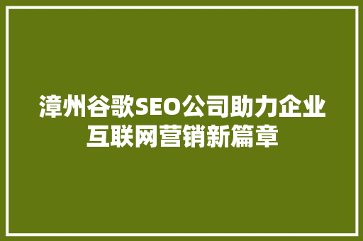 漳州谷歌SEO公司助力企业互联网营销新篇章