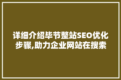 详细介绍毕节整站SEO优化步骤,助力企业网站在搜索引擎中脱颖而出