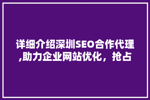 详细介绍深圳SEO合作代理,助力企业网站优化，抢占市场先机