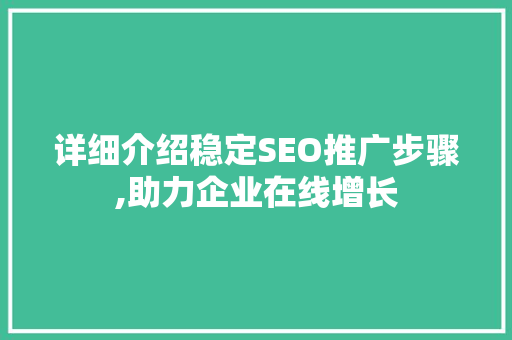 详细介绍稳定SEO推广步骤,助力企业在线增长