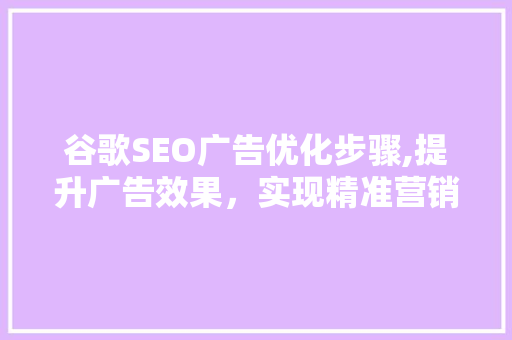 谷歌SEO广告优化步骤,提升广告效果，实现精准营销