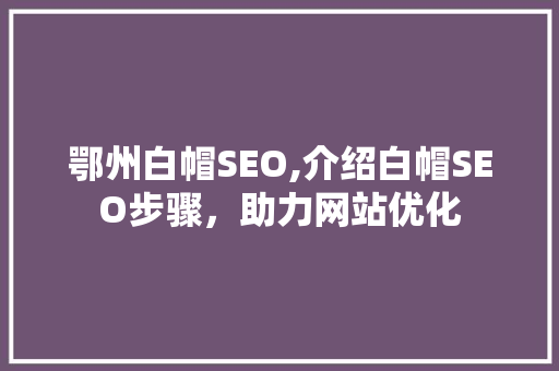 鄂州白帽SEO,介绍白帽SEO步骤，助力网站优化