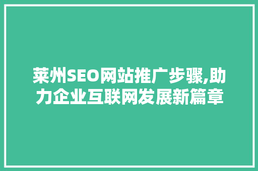 莱州SEO网站推广步骤,助力企业互联网发展新篇章