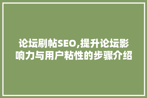 论坛刷帖SEO,提升论坛影响力与用户粘性的步骤介绍