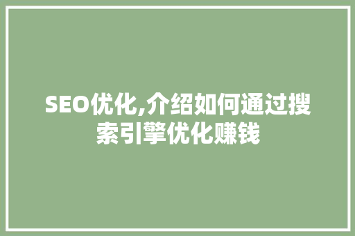 SEO优化,介绍如何通过搜索引擎优化赚钱